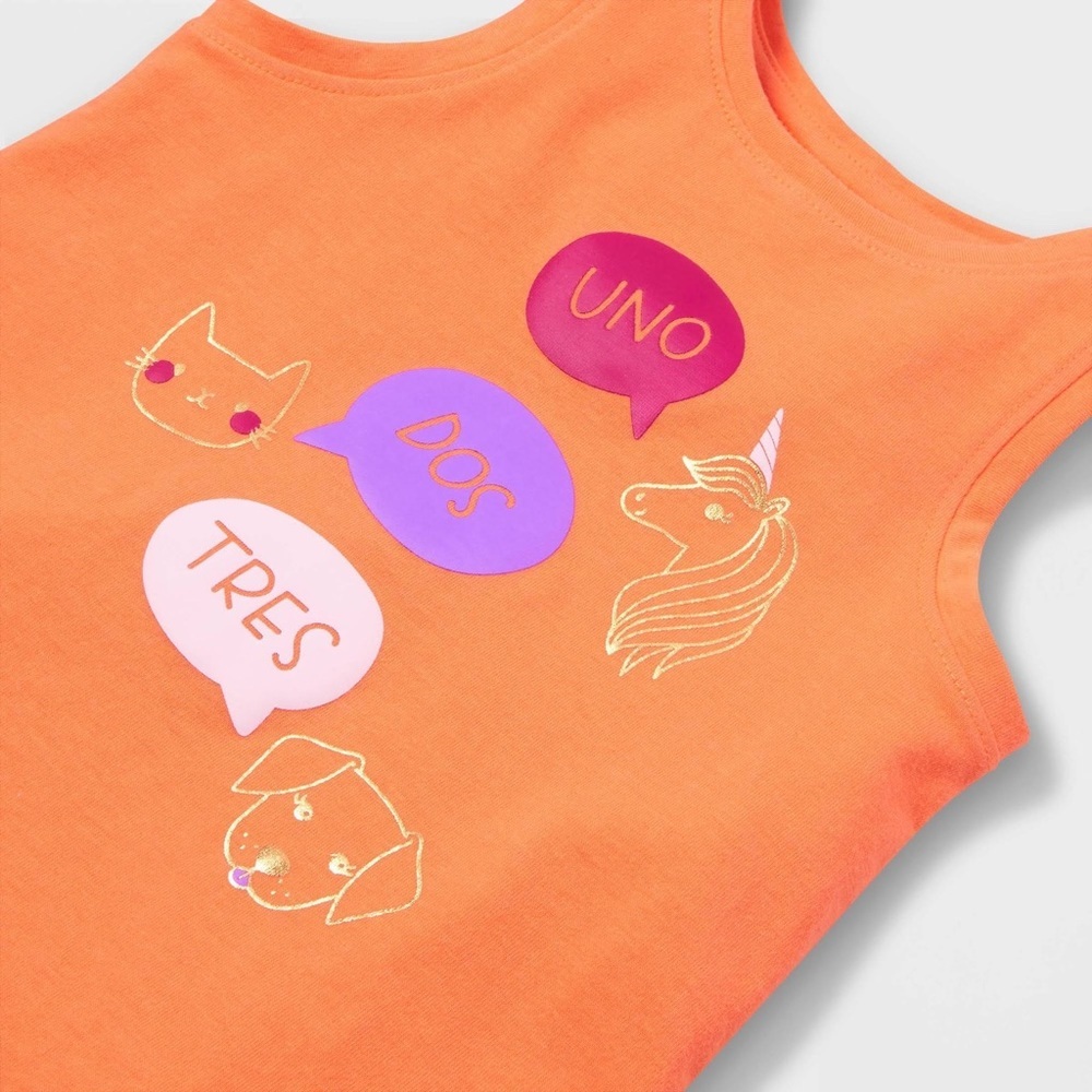 Toddler Girls' 'Uno Dos Tres' Knit Graphic Tank Top - Cat & Jack™ Orange